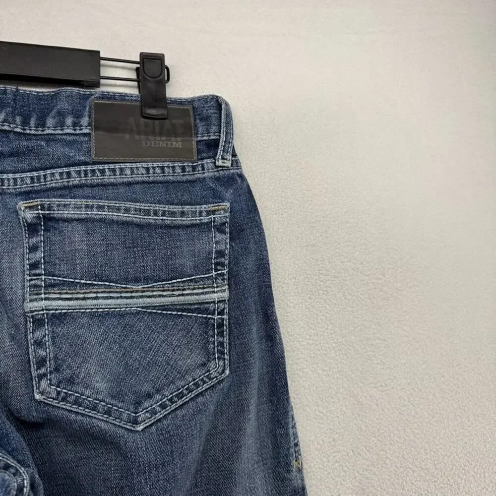 Ariat Jeans Men's 30x32 Blue Relaxed Bootcut M4 Denim Whisker Faded Workwear - Picture 9 of 11